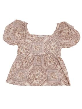 Paper Crane Boho Blouse Size L Feminine Printed Peasant Top